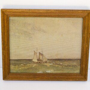Sailboat Print, Nautical Decor, Framed Ocean Painting, choppy waves and boat